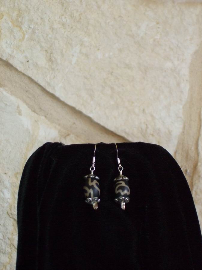 Beautiful tan and black agate with silver caps. Sterling ear wires.  (C120P145) - Click for more details