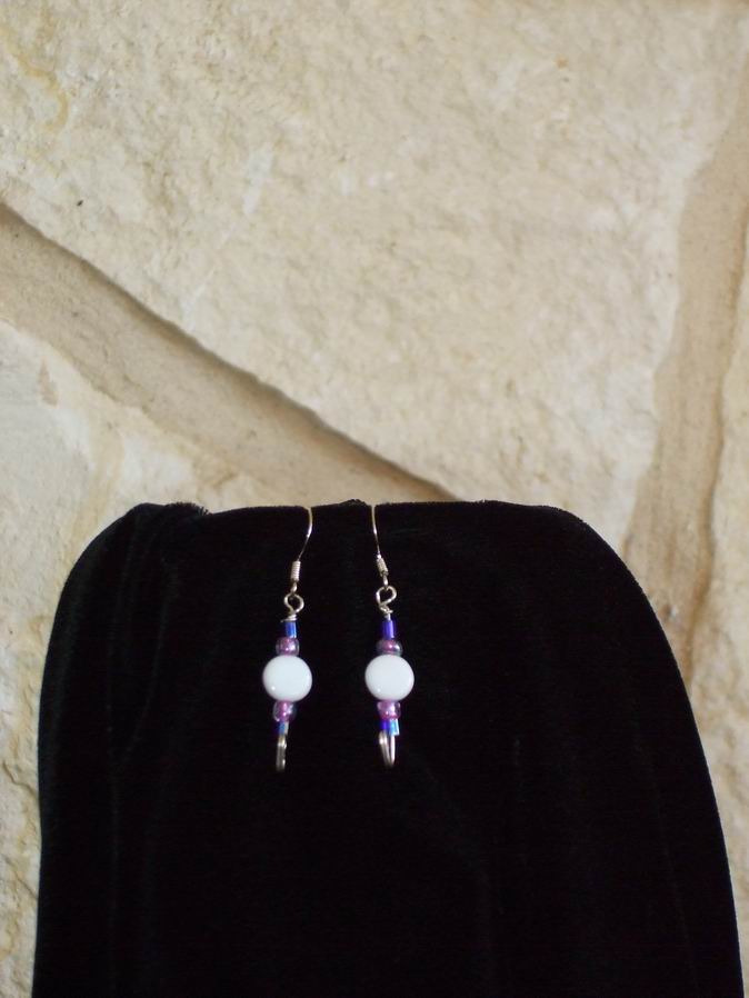 White, pink, and purple glass beads on sterling silver wire and ear wires.  (C120P155) - Click for more details