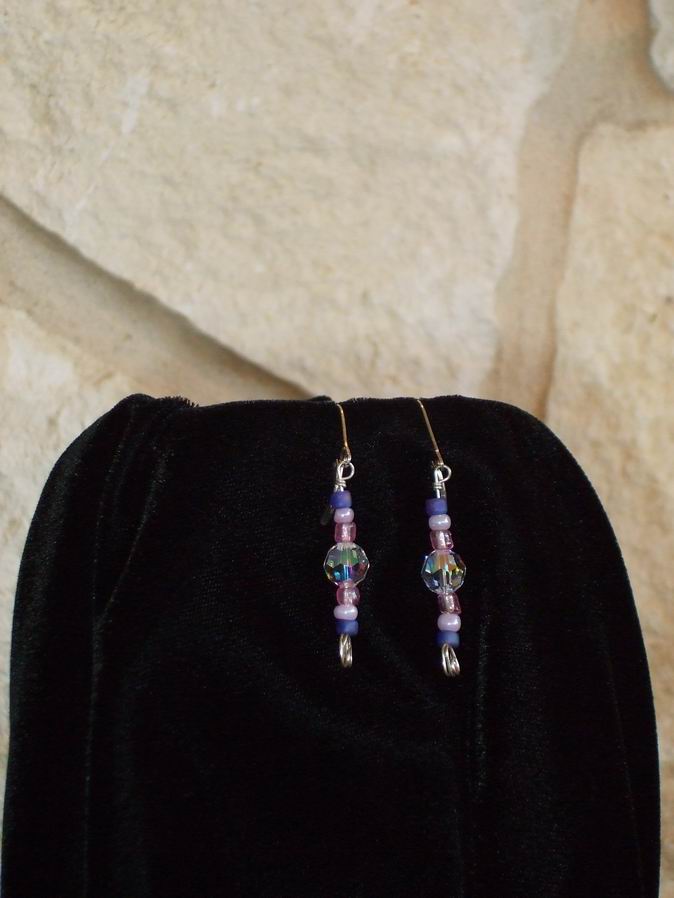 Swarovski Crystals with pink and purple glass beads on sterling silver wire and ear wires.  (C120P158) - Click for more details