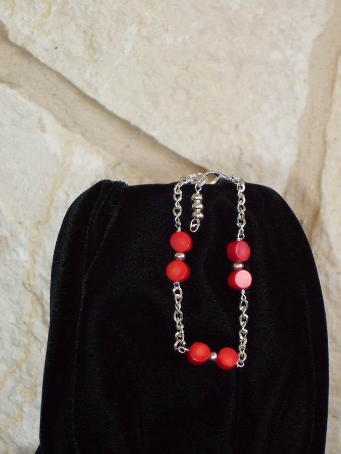 Red Coral and sterling silver beads on sterling silver chain. Sterling silver lobster clasp.  (C120P166) - Click for more details