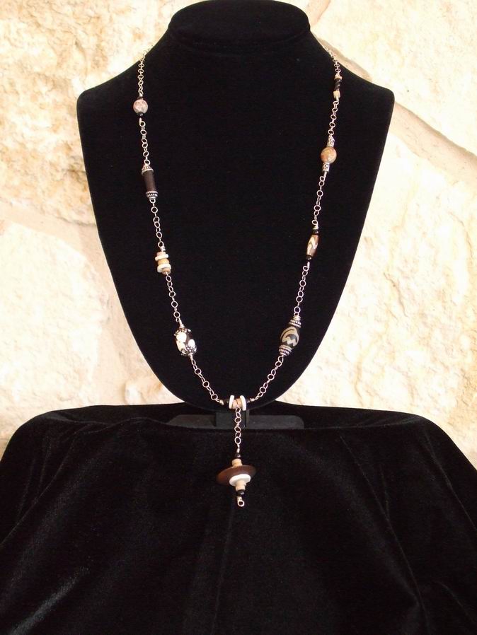 Elegant necklace made of African Beads, semi precious stones, and wood.  (C120P53) - Click for more details