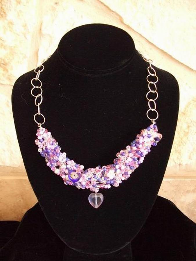 Hand-blown Glass, Swarovski Crystals, Sterling Silver & glass beads. Sterling Silver chain & clasp.  (C120P78) - Click for more details