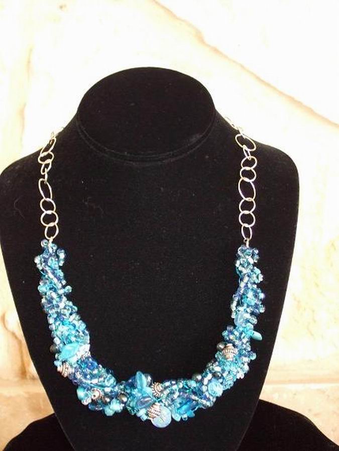Pearls, Swarovski Crystals, Sterling Silver Bali and glass beads. Sterling Silver Chain & Clasp.  (C120P79) - Click for more details